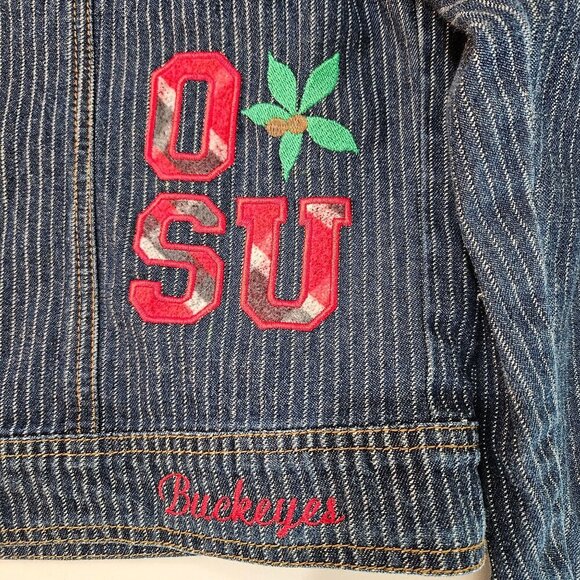 Ohio State Buckeyes Denim Jacket Small Embroidered Patchwork Blue - Picture 2 of 14